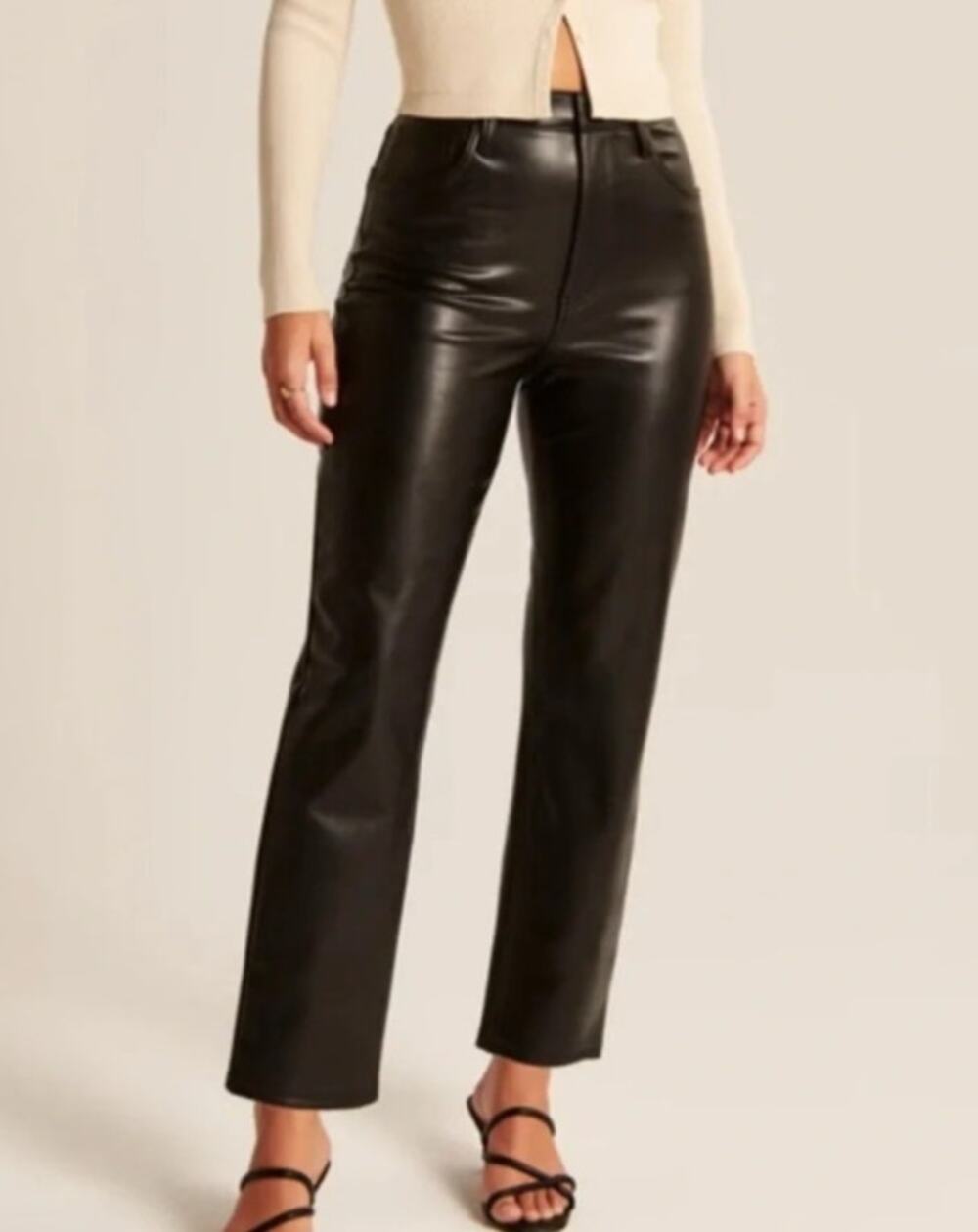 Abercrombie Curve Love Faux Leather Ankle Straight Pants Size 23 (000) Black